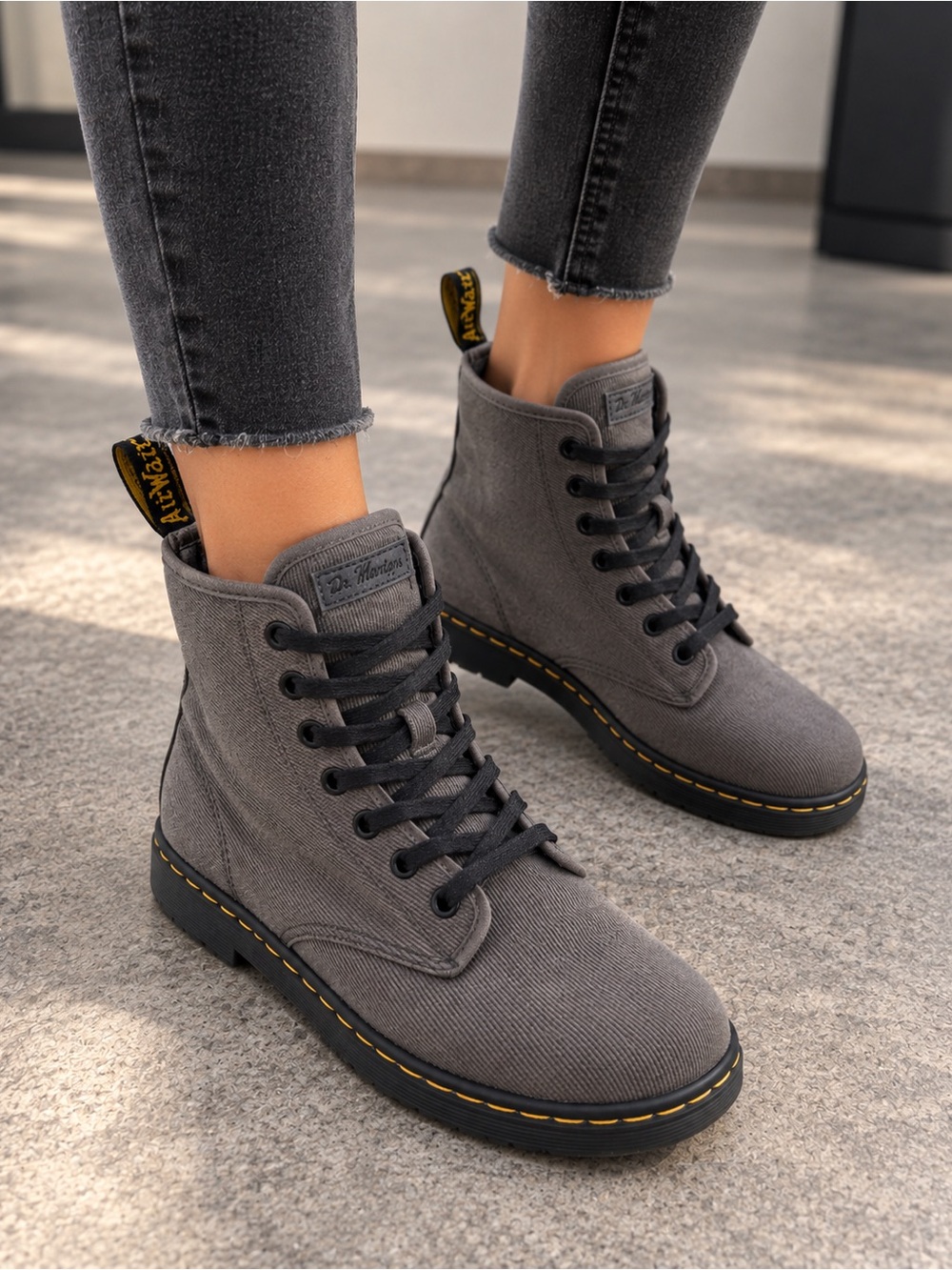 Dr. Martens Shoreditch Gray Canvas Boots US 5
